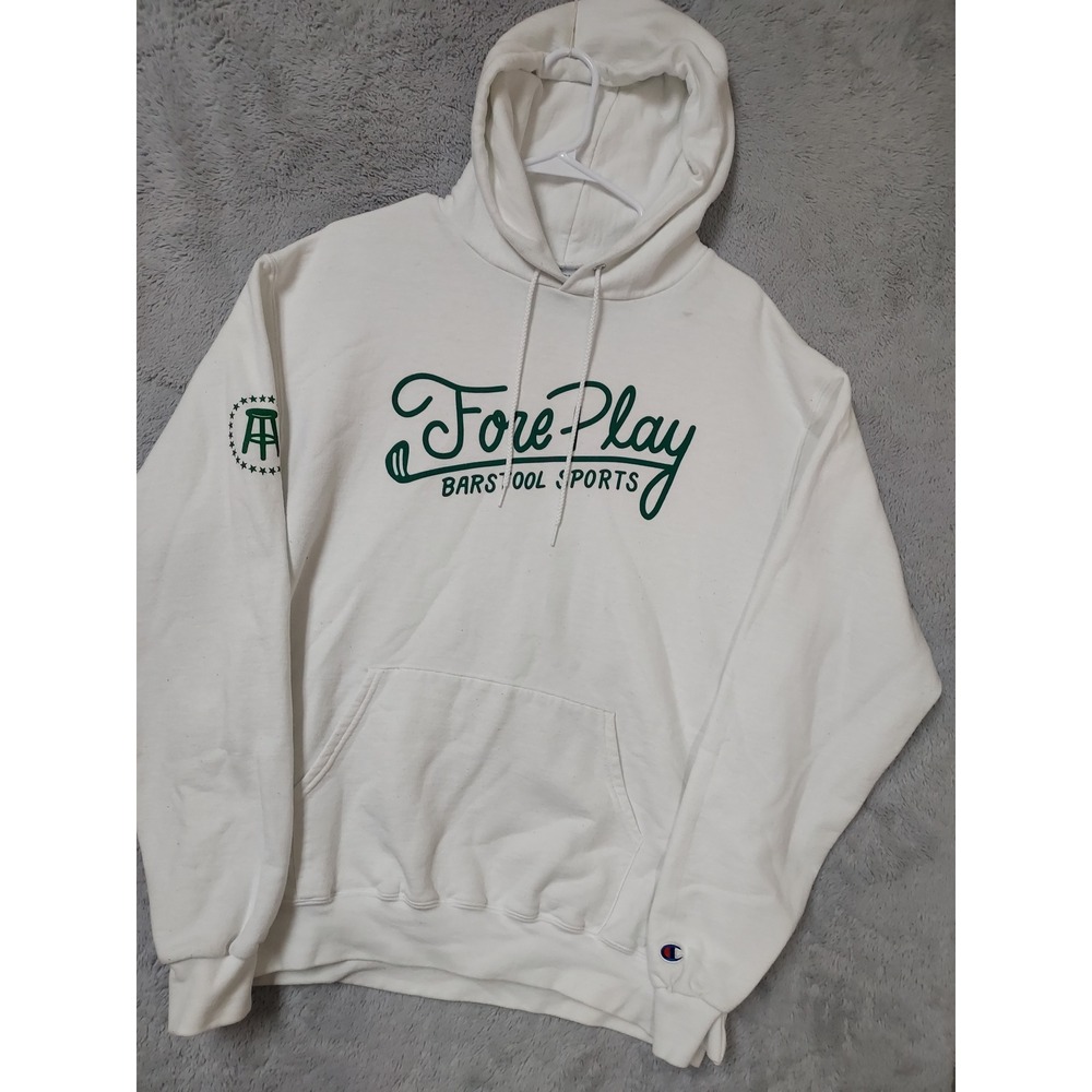 Barstool Sports Hoodie Men Large Champion Fore Play Golf Sweatshirt Fleece White